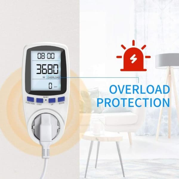 Strømuttak med energimåler, 7 moduser, LCD-skjerm, energibesparende energimåler, 3680 W