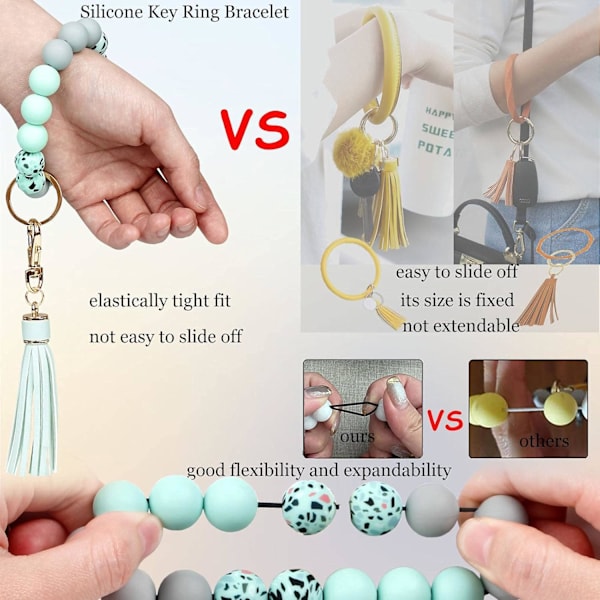 Nøkkelring Armbånd Bil Nøkkelring Holder Wristlet Silikon Kvinner Perle Armbånd Kjeder Mint Green