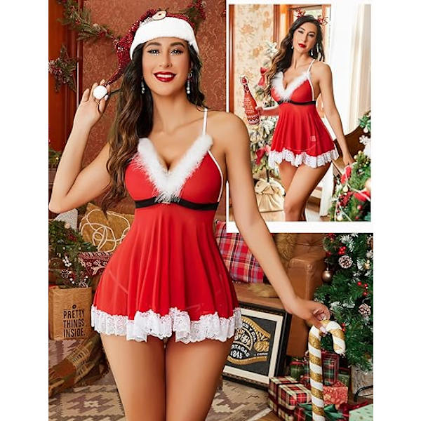 Damkläder Julunderkläder Röd Santa Babydolls Chemises Set L