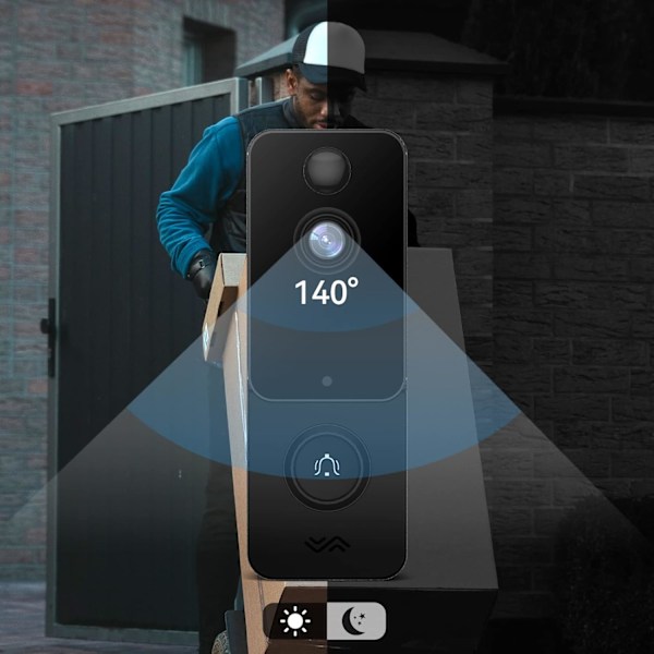 Trådløs Dørklokke med 1080P HD Kamera, WiFi Videodørklokke med Batteri, Nattesyn, To-vejs Kommunikation, Understøtter Cloud Opbevaring