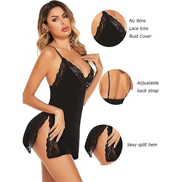 Damunderkläder för kvinnor, Sexig nattkläder, Spaghettiband, Nattklänning, Babydoll, Chemise M