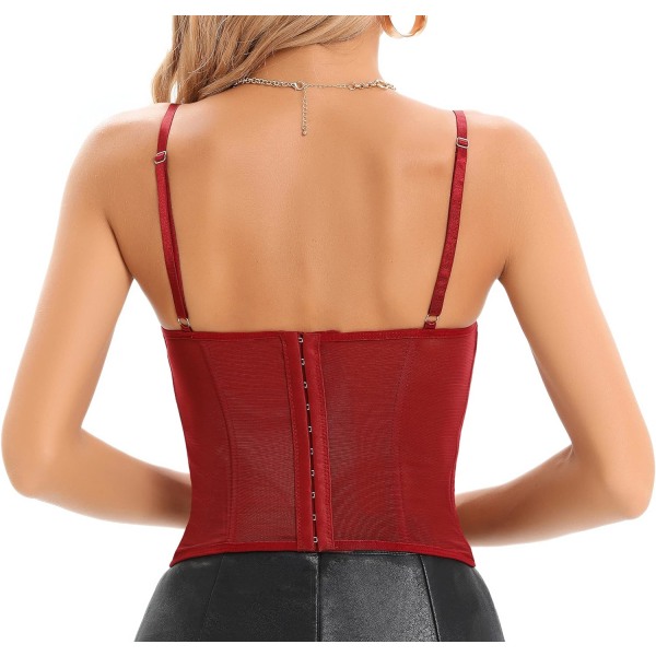 Kvinder Sexet Bustier Korset Top med Fiskeben Burgundy - Hook Back XL