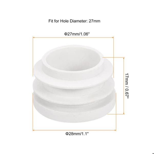 Runde plastik endestykker til møbelben, 28 x 27 x 17 mm, hvide plug-in rørpropper, 10 stk.
