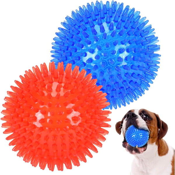 Paket med 3,5” Kvittrande Hundbollleksaker, Flytande Hundpoolbollar, Taggiga Hundbollar, Hållbara Interaktiva Hämta-leksaker för Valpar, Hundtuggleksaker för Tandspottning (3,5”) L