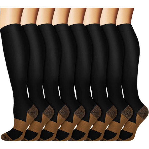 Graderade Koppar Kompressionsstrumpor för Män & Kvinnor Cirkulation 8 Par 15-20mmHg - Bäst för Löpning Atletisk Cykling L-XL 01 Black