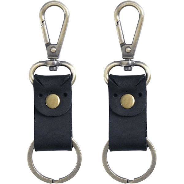 Ægte Læder Nøglering, Lille Nøglering til Mænd og Kvinder, Nøgleholder Mænds Bælte Nøglering, JC307 2pack-black