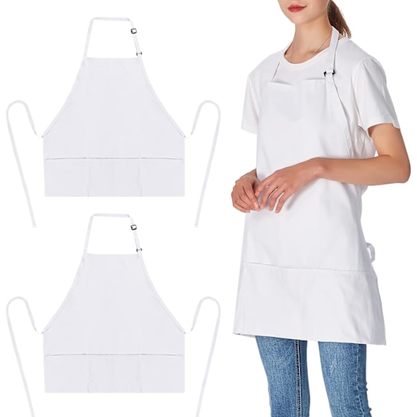 2-pack 3-fickors justerbar bib-förkläde kockkök matlagning förkläden för kvinnor män, svart