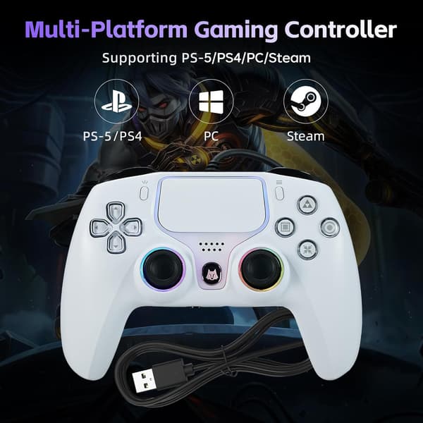 Kablet USB-spilcontroller kompatibel med PS5 / PS4 / PC, Hall Trigger, Dobbelt Vibration