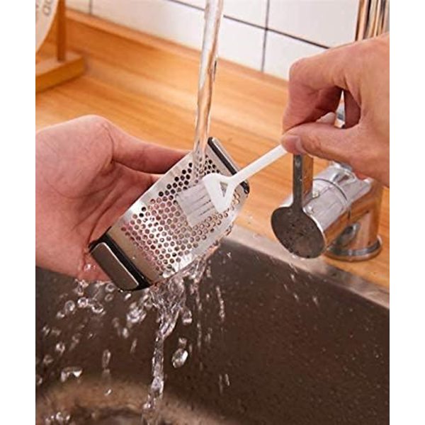 Hvidløgspresse Rocker i Rustfrit Stål, 3-i-1 Hvidløgshakker + Hvidløgspiller i Silikon + Børst, Hvidløgsknuser Mincer Masher Clove Mincing Crusher