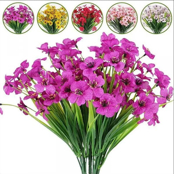 Kunstige lilla blomster, 7 farver, 7 bundter