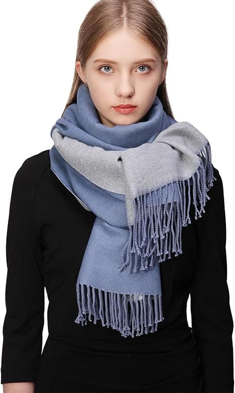 Blå og grå - Vintertørklæde til kvinder pashmina sjal varmt vendbart tørklæde blå grå