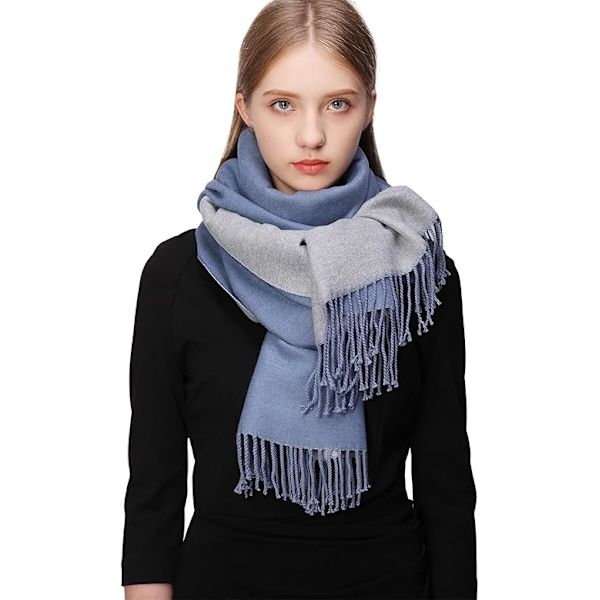 Blått og grått - Vinter skjerf pashmina sjal varmt vendbart skjerf blå grå for kvinner