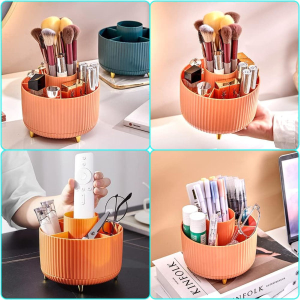 360° roterande sminkborste förvaringsbox kosmetikahållare (oranssi) Orange
