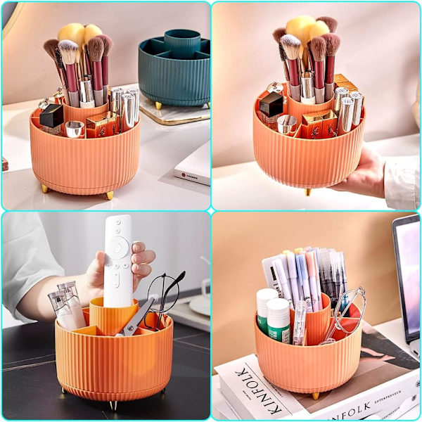 360° roterende makeupbørste opbevaringsboks kosmetikholder (orange) Orange