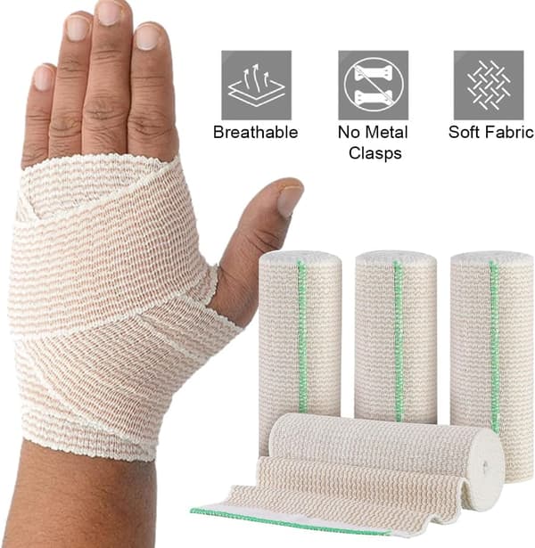 Elastiska bindor med självlåsande mekanism, tvättbara, breda elastiska bindor lämpliga för ben, mage och kropp, 4-pack, 15cm x 4,5m