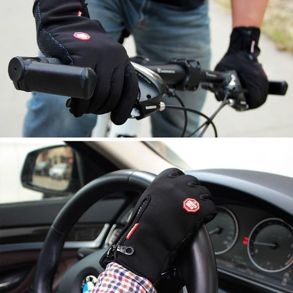 Vinterhandsker, Touchscreen Cykel- og Kørehandsker, Vindtætte Varme Handsker med Fuld Finger, Skridsikkert Silikonegreb og Justerbar Pasform, Sort, M Black M