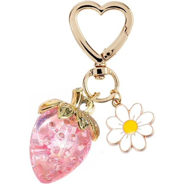 Sød Jordbær Nøglering, Taske Charms, Kawaii Hjerte Blomst Daisy Nøgleringe Tilbehør Dekoration Til Piger Pung Gave Clear Pink