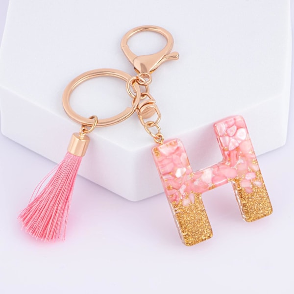 Sødt Rosa Nøglering til Kvinder Piger, Initialbogstav Nøglering med Kvast, Charms til Nøglepung Håndtasker Rygsække Pink-h.