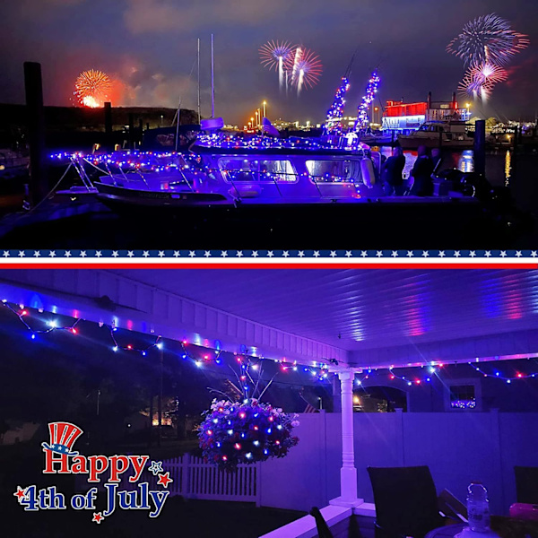 Røde, hvide og blå Halloween-lys, 98ft 300 LED Halloween-lyskæder med 8 tilstande, vandtætte i lyskæder til Halloween-fest, have