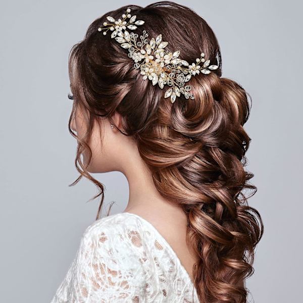 5 st bröllopshårkam brud hårnålar kristall pärla hårtillbehör strass blomma hårbit för bröllop brud kvinnor (guld, klassisk stil) Gold