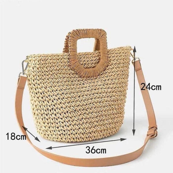 Dame halmbag, høykvalitets veske, crossbody veske, håndvevd veske, strandveske - kamel camel