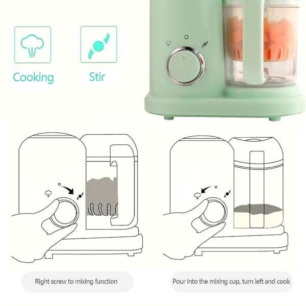 Babymadmaskine, Puree Food Processor, dampkogning og mixer, varmemaskine, alt-i-én automatisk madlavning, automatisk madlavning