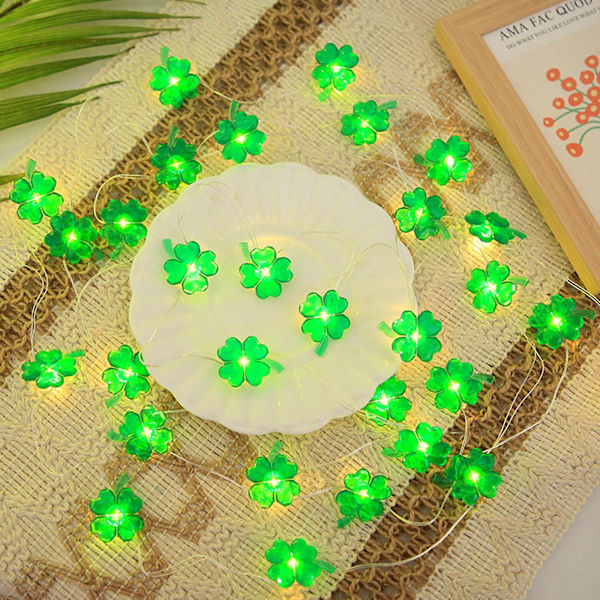 Utomhus LED-ljusslinga St. Patrick's Day ljusslinga Klöver 2m 20 lampor med två sektioner alltid på