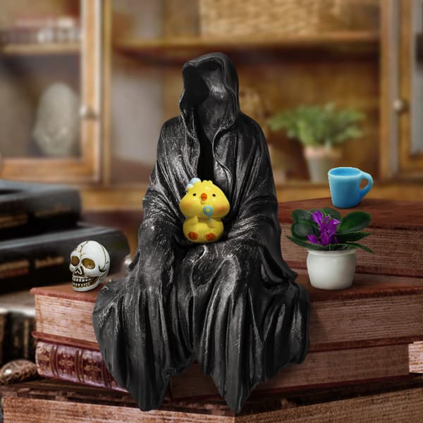 Sort Spøgelse Siddende Resin Figur 12cm, Kunstnerisk Udstillings Samlerobjekt Ornament