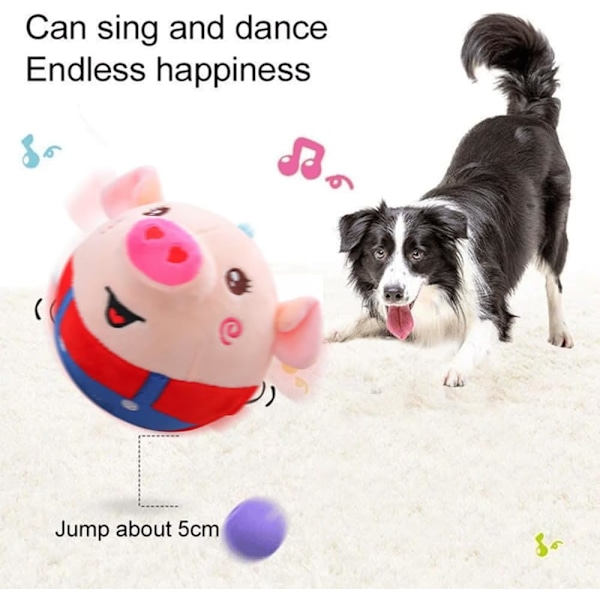 Aktivt Rörlig Plyschleksak för Husdjur, Smart Interaktiv Hundleksak Hoppande Bollar, USB Laddningsbar Tvättad Cartoon Gris Plysch Kvittrande Gris Hundleksak för Hund/Valp 2