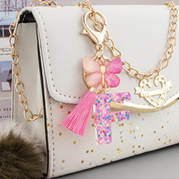 Sööt roosad võtmehoidjad naistele ja tüdrukutele, algustähega võtmehoidjad tutiga, ripatsid võtmetele, rahakotile, käekottidele ja seljakottidele Colorful Pink Butterfly-f