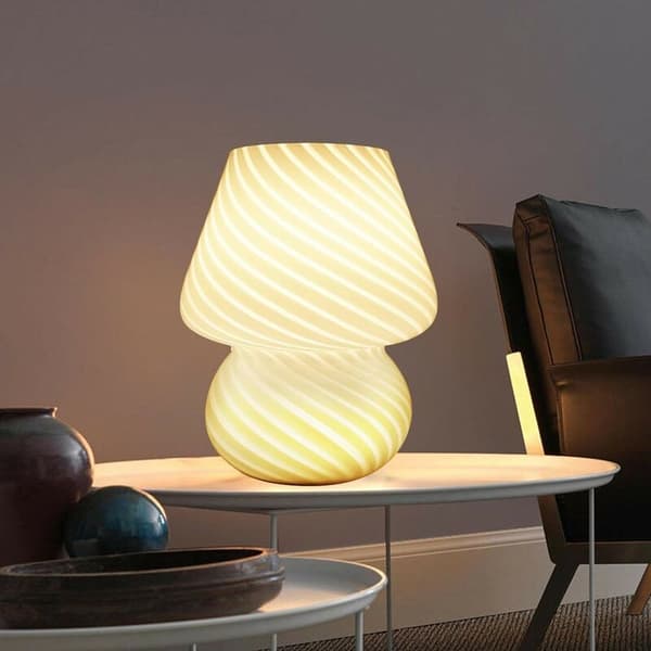 Svampbordslampa, Nattlampa i Glas för Sovrummet (Vit)