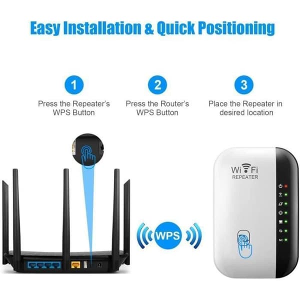 WiFi rækkeviddeforlænger 300Mbps trådløs repeater signalforstærker med WPS nem opsætning