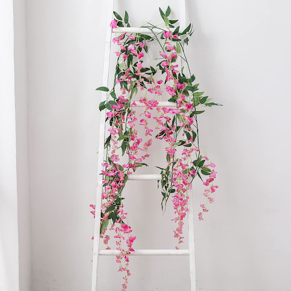 2 x 7 ft Kunstig Wisteria Vine Garland Falsk Blomst Wisteria Girlander til Udendørs Indendørs Bryllup Vægge Badeværelse Dekoration (Lilla) Magenta