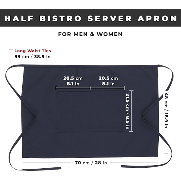 Unisex Halv Bistro Server Forklæde Navy