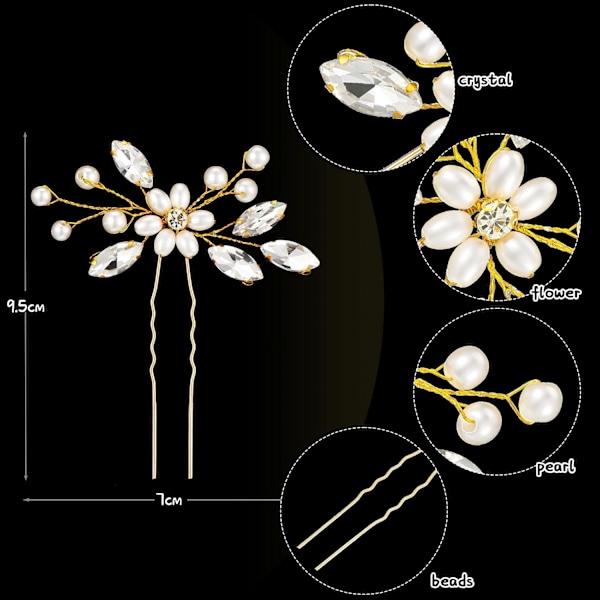 5 stk. Bryllupshårkam Brude Hårnåle Krystal Perle Hårtilbehør Rhinestone Blomster Hårstykke til Bryllup Brud Kvinder (Guld, Klassisk Stil) Gold
