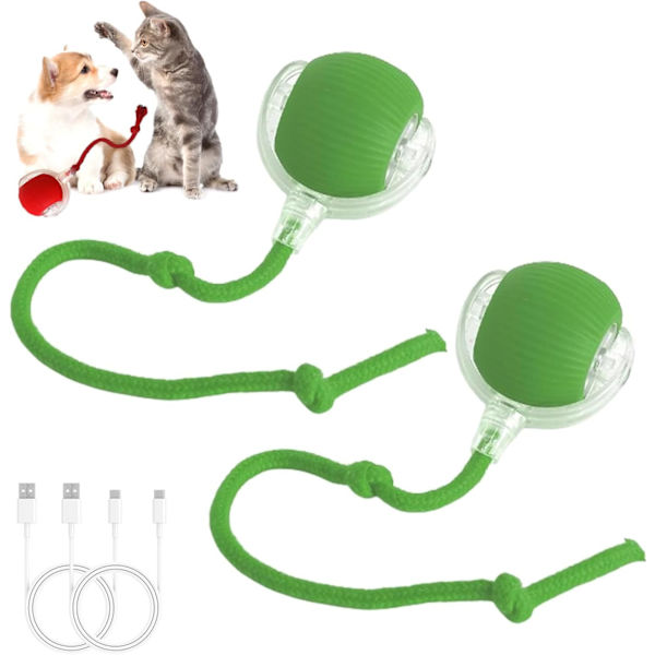 2 stk Interaktive Hundefiler Interaktiv Rullende Hundefile Chewie Viral Rullende Hundefile Katteleker Rullende Ball Elektrisk Hundefile Leke 360° Smart Automatisk green