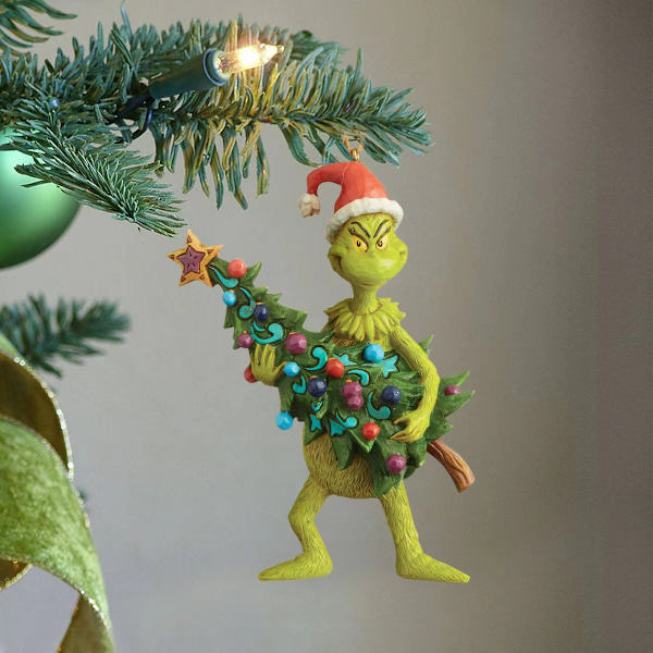 Fortryllende Jule-Grinch Hængende Pynt: 5610cm Harpiks Mesterværker! Tænd den Festlige Frenzy med Disse Kreative Grønne - hårede Monster