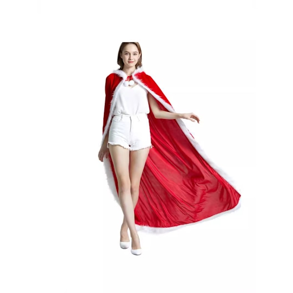 Julröd Sammetskappa med Huva för Barn och Vuxna - Lång Lugg, en Underbar Dekoration för Julklädsel Length 100cm (suitable for 90-130cm)