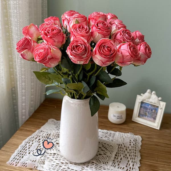 Kunstig rosebukett, mørk rosa, 10 stk Rose red