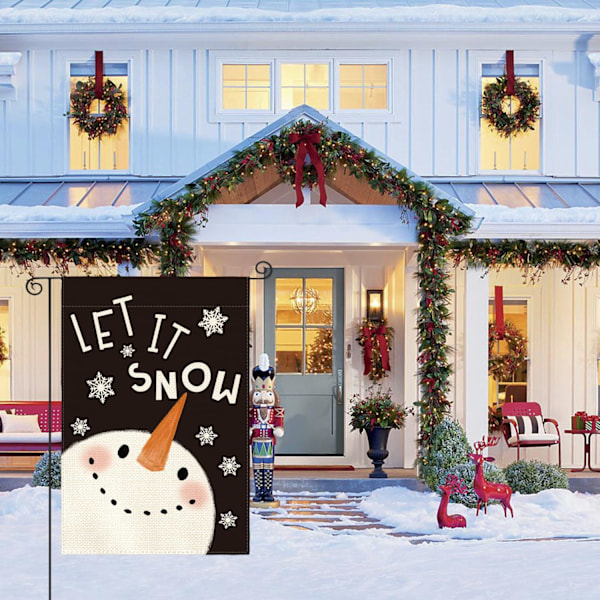 Snögubbe Snöflinga Trädgårdsflagga 12 x 18 Tum Dubbelsidig Utomhus, Jul Vinter Semester Gräsmatta Utomhus Dekorativ Flagga Red