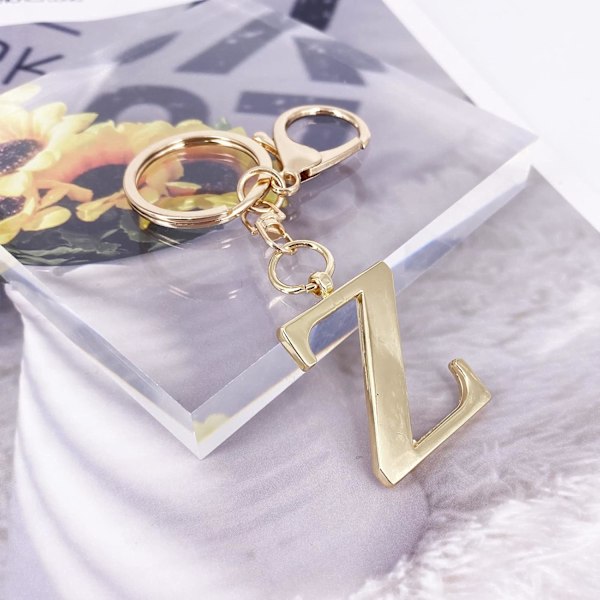 Nøglering med Guld Bogstav A-Z til Kvinder Taske Charms Pung Charms Til Håndtasker Metal Alphabet Initial Letter Nøglering Z