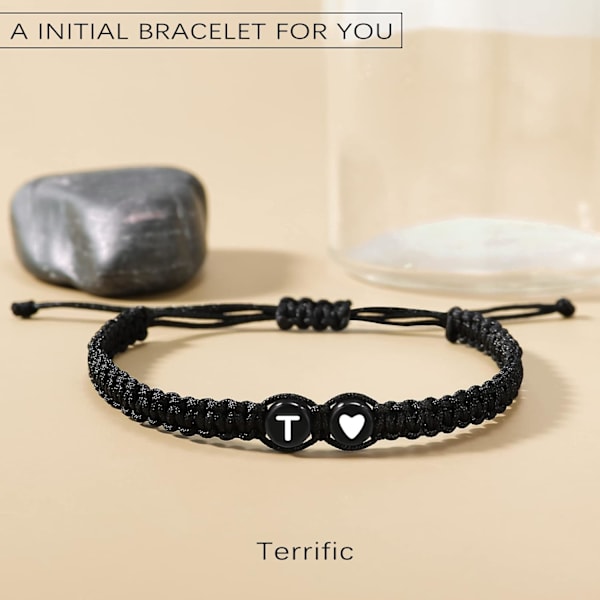 Initialarmbånd for kvinner, Strømper for tenåringer, bestevenninne-fødselsdagsgaver, eksamen, justerbare bokstaver A-Z flettede armbånd T