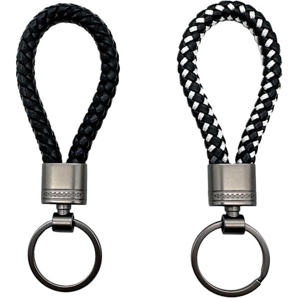 2 kpl käsinkudottua punottua nahkaavaimenperää, avaimenperän hihnoja miehille ja naisille, metalliavaimenperä kotiin ja auton avaimille B&w