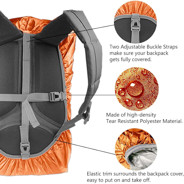 Vandafvisende Rygsæksregnbetræk, 8025mm Vandafvisende Niveau, Opgraderet Ultra-Stærk Multilagsstruktur, Orange L (Til 35L-50L Rygsæk) Orange L