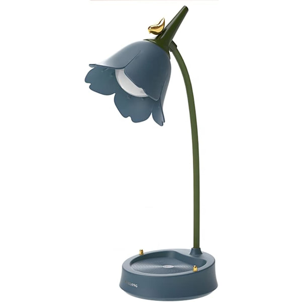 LED-skrivbordslampa sladdlös bordslampa justerbar svanhals dimbar touch uppladdningsbar batterilampa ögonvänlig nattlampa för barn, minilampa (blå) Blue
