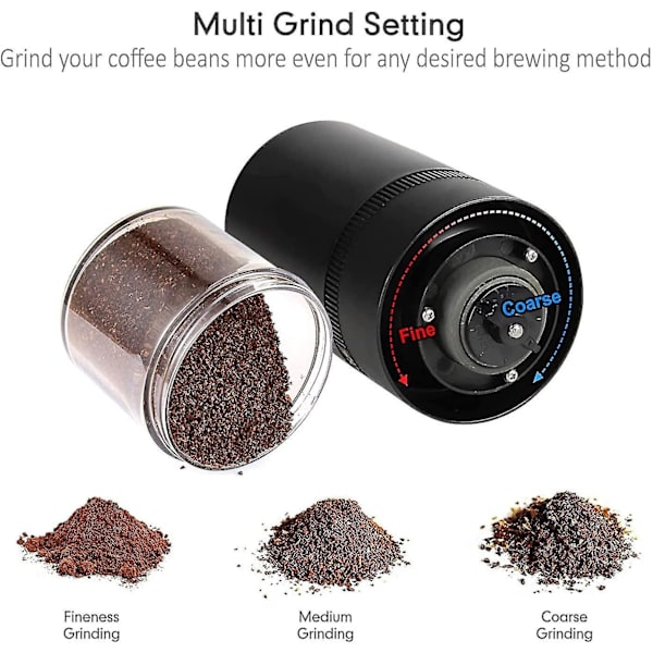 Bärbar kaffekvarn, elektrisk liten automatisk konisk burr kaffekvarn, USB uppladdningsbar