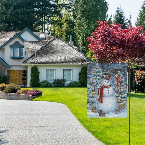 God Jul Träd Röd Trädgårdsflagga Vinter Snöflinga Dubbelsidig Flaggor 12\" x 18\", Jul Rustik Vinter Snö Semester Nyår Liten Trädgårdsflagga Banner Snowman