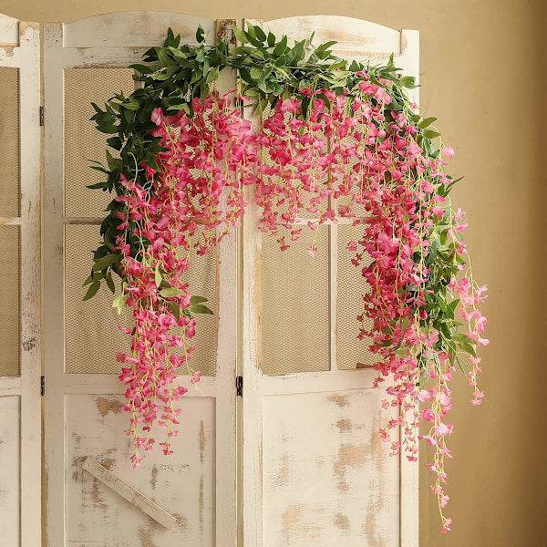 2 x 7 fot Konstgjord Wisteria Vinranka Girlang Konstgjorda Blommor Wisteria Girlangar för Utomhus Inomhus Bröllop Vägg Badrum Dekoration (Lila) Magenta