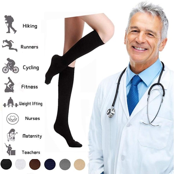 Graderade Koppar Kompressionsstrumpor för Män & Kvinnor Cirkulation 8 Par 15-20mmHg - Bäst för Löpning Atletisk Cykling S-M 02 Black