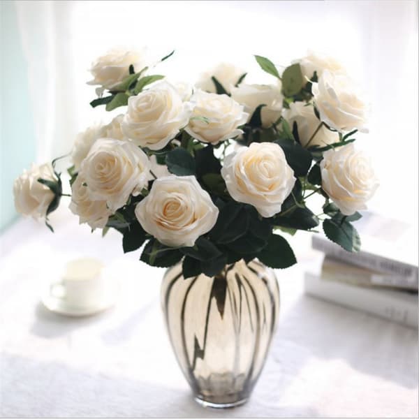 Kunstige roser, hvide, 1 bundt White